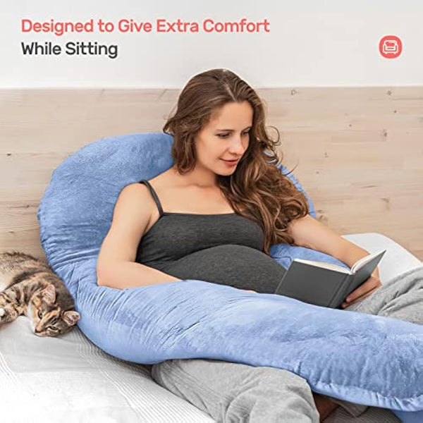 Nuliie Pregnancy Pillow for Sleeping, U Shaped Full Body Pillow Pregnancy Pillows, Maternity Pillow Support for Back, Hips, Legs for Pregnant Women, With Washable Velvet Cover (Blue)