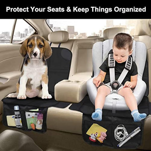 HONZUEN Baby Car Seat Protector Universal Thick Child Seat Protector with ISOFIX with Mesh Pockets Non-Slip Black Child Car Seats Covers Protectors for Kids Seat Liner 1 Pack