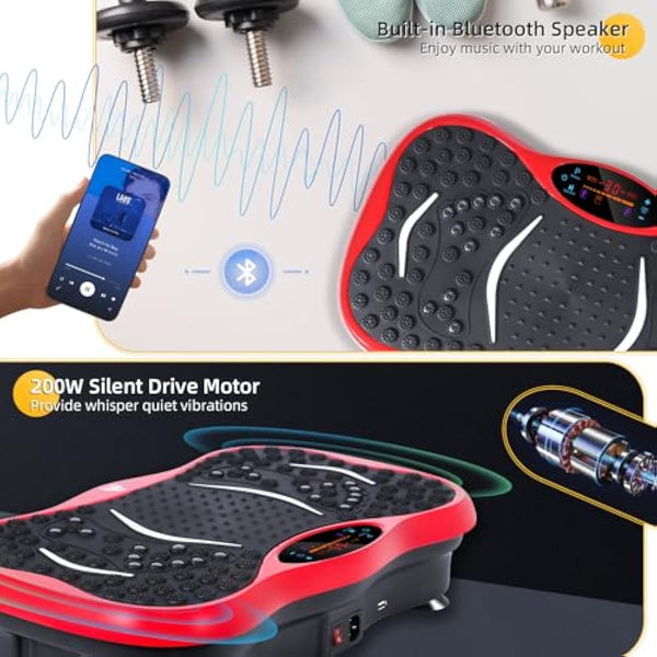 EVOLAND Vibration Plate Exercise Machine, Vibration Fitness Trainer with Bluetooth Speaker, 5 Program Modes, 2 Resistance Bands, Home Exercise Equipment for Fitness Body Toning