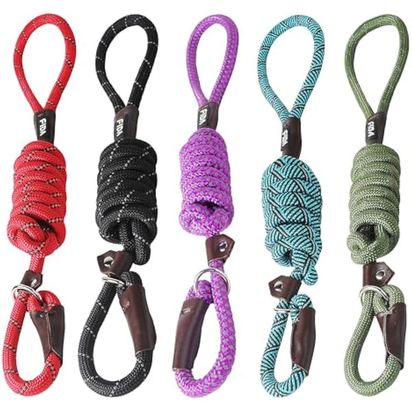 Fida Slip Lead for Dogs | 1.8m, One-Size-Fits-All, Slip-On Rope Lead. Easy to Slip On, No Collar or Harness Needed. Durable & Weather Resistant Climbers Rope with Reflective Stitching (Pack of 5)
