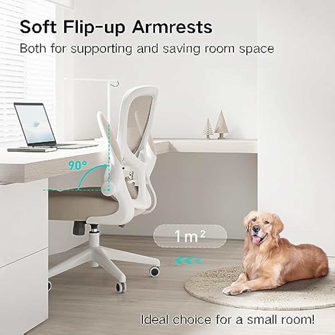 Hbada Ergonomic Desk Chair, Computer Office Chair with Flip-up Armrest&Lumbar Support, Adjustable Height, Grey