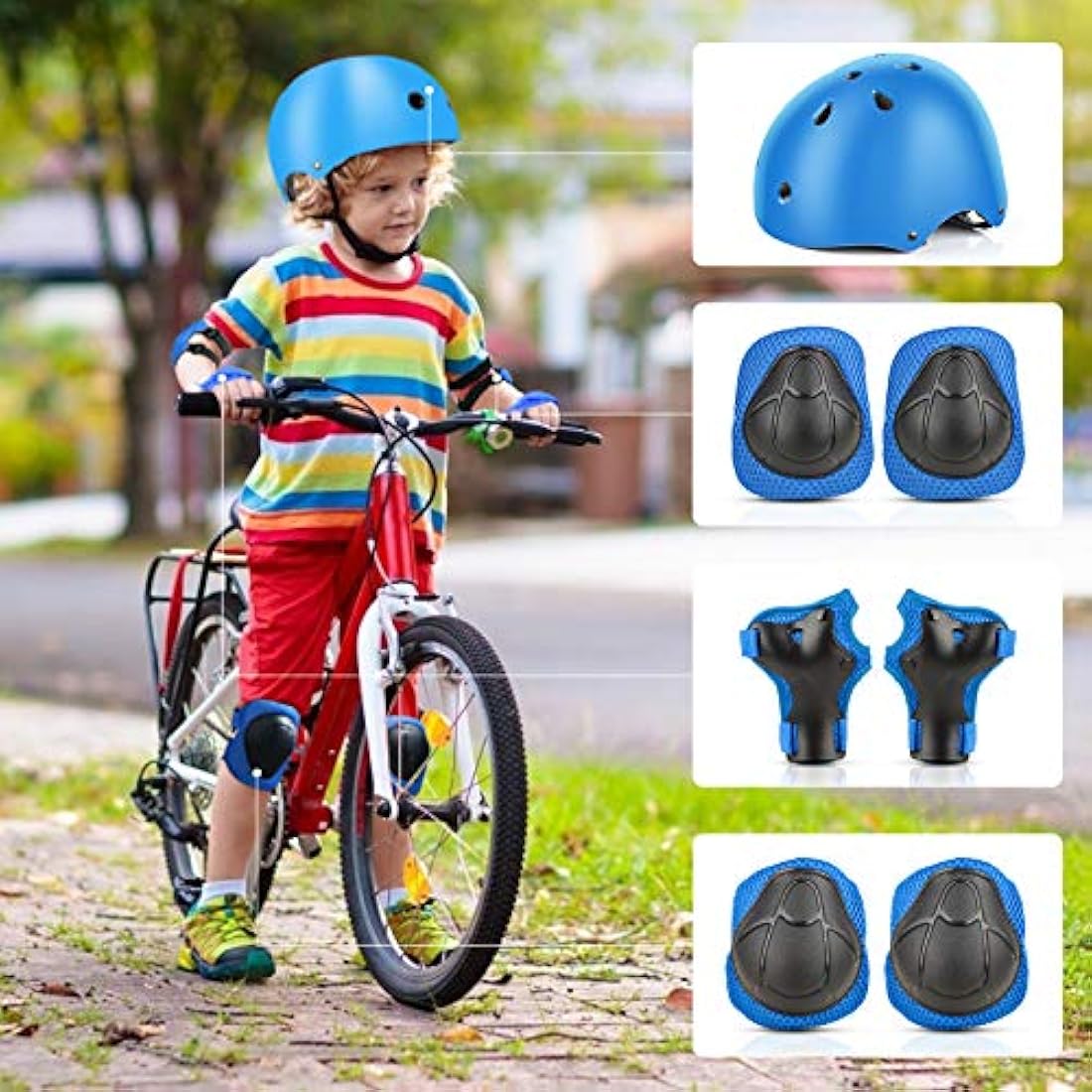 Jim's Store Kids Bike Helmet for 3-10 years old Helmet and Knee Pads Set Adjustable Elbow &Wrist Pads Protective Gear Set for Skateboard Scooter Cycling Roller Skating Boys Girls