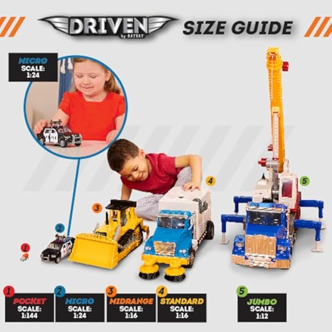 DRIVEN - Micro Telehandler - Toy Crane Truck with Crate, Basket, Light, and Sound - Trucks and Construction Toys for Kids Aged 3 and Up, Brown/a