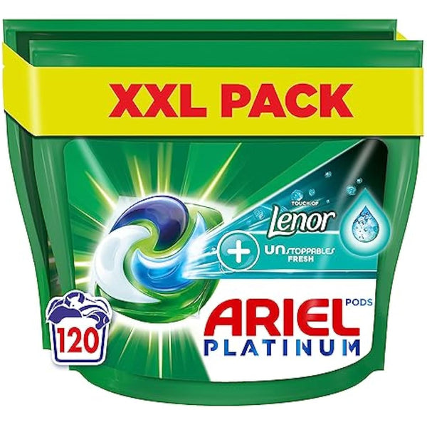 Ariel All-in-1 PODS Washing Liquid Laundry Detergent Tablets/Capsules, 120 Washes (60 x 2) Stain Remover For Clothes with Lenor Unstoppables, 2x Longer Lasting Freshness*