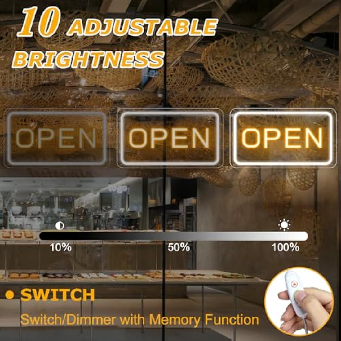 16"x 9" Adjustable Brightness Open Signs for Business, Ultra Bright Lighted Sign Open Powered by USB with ON/OFF, Electric Light up Sign for Stores, Restaurants, Retail Shops, Bar (Horizontal)