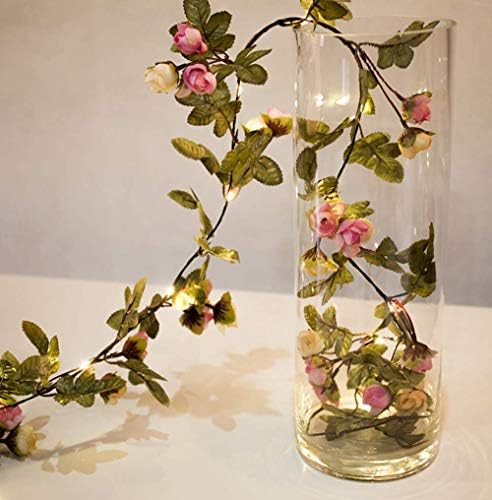 Fielegen 2 Pack Artificial Flower String Lights 4.4M 40 LED Battery Powered Rose Flower Garland with Lights for Valentine Mother's Day, Garden Wedding Birthday Holiday Party Bedroom Decor