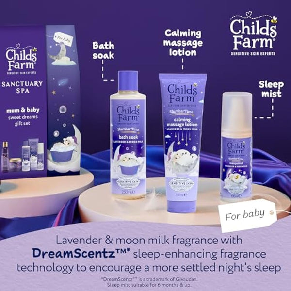 Childs Farm Mum and Baby Sweet Dreams Gift Set | 3-Step Sleep Routine for Baby, De-Stress Shower Oil & Body Butter for Mum | Vegan & Cruelty-Free | Ideal Gift for Baby Shower & New Mums
