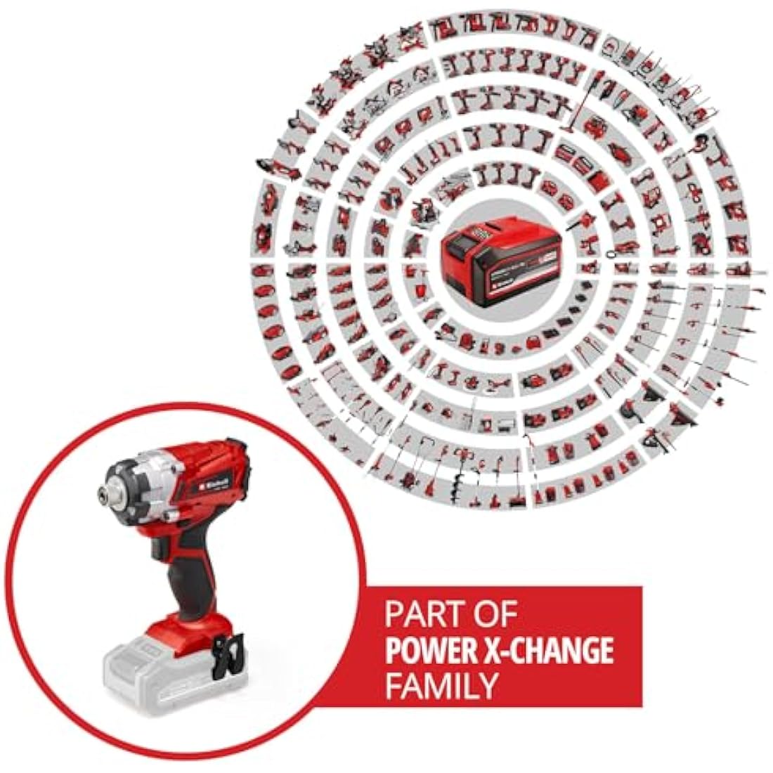 Einhell Power X-Change 140Nm Cordless Impact Driver - 18V, 2300 RPM, 1/4" Hex Bit Mount, LED Light - TE-CI 18/1 Li Solo Battery Powered Impact Drill (Battery Not Included), Red
