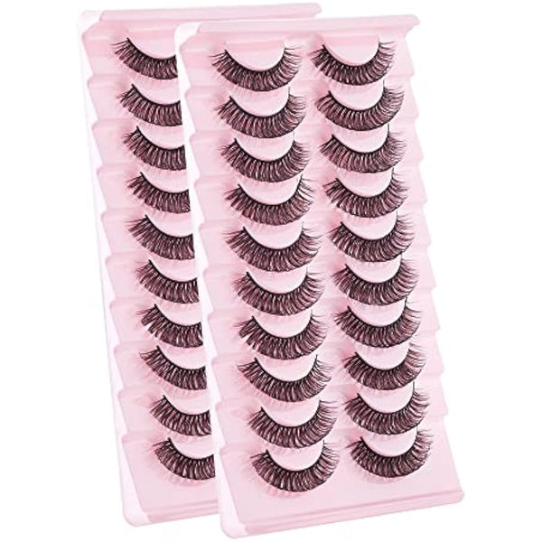 False Eyelashes Russian Strip Lashes Natural Fluffy Wispy D Curly 10 Pairs Reusable Fake Eyelashes Faux Mink Lashes Thick Short Soft Eyes Lash