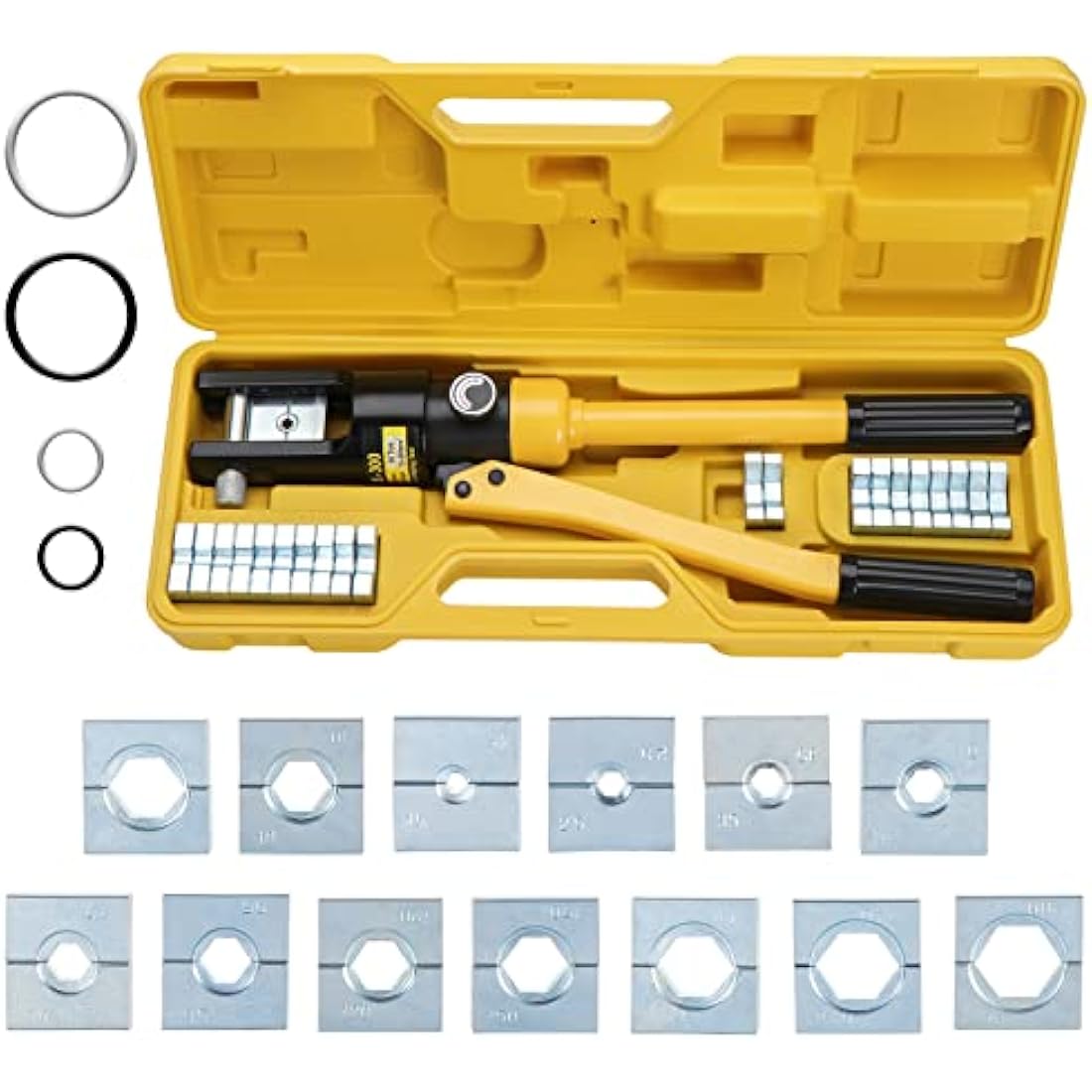HSEAMALL 16Tons Hydraulic Crimping Tool 13 Dies, Electric Battery Cable Wire Lug Terminal Hydraulic Crimper 8-300mm²