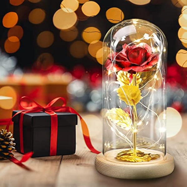 ADAZ 24K Eternal Rose for Women/Wife/Grandma/Girlfriend for Her Rose Flower Artificial Roses in Glass Dome with LED Light Strip on Mother's Day Valentine's Day,Anniversary