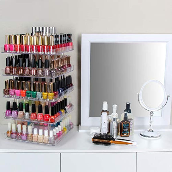 JACKCUBE DESIGN 5 Tier Clear Nail Polish 360 Rotating Display Rack Organizer Stand Makeup Cosmetics Storage Box Carousel Shelf with Acrylic Guard(5tier) – :MK387-5