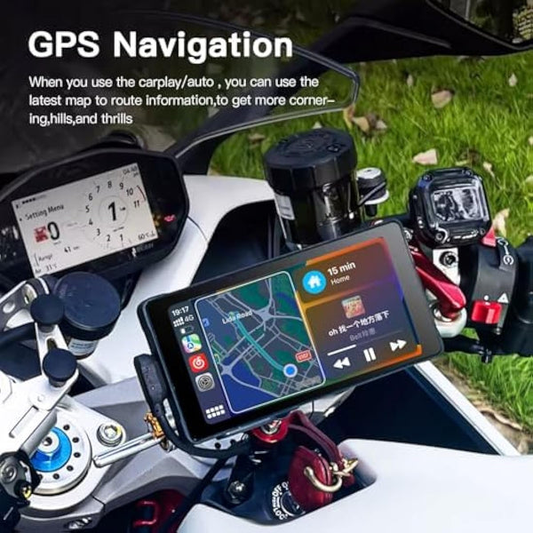 CARabc 5" IPS Touch Screen Portable Apple Carplay Screen for Motorcycle Wireless Apple CarPlay & Android Auto GPS Navigation IPX7 Waterproof Support Siri/Google Assistant (Normal)