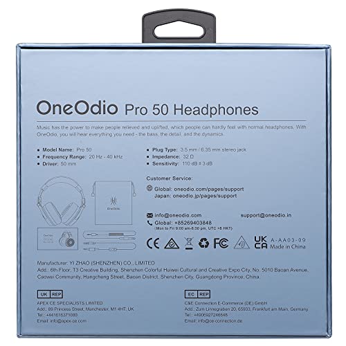 OneOdio Pro50 Hi-Res Over Ear Headphones Wired Closed-Back DJ Studio Headphones for Monitoring and Mixing, Soft Protein Leather Earcups, Noise Isolation, 90° Rotatable Housing, Portable