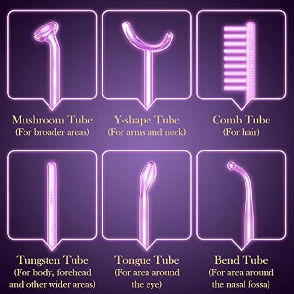 High Frequency Wand - TUMAKOU 6 IN1 Portable Argon High Frequency Facial Skin Tightening Machine - Purple Light Therapy Electrode Face Device for Acne,Wrinkle,Hair - with Different 6 Glass Tubes
