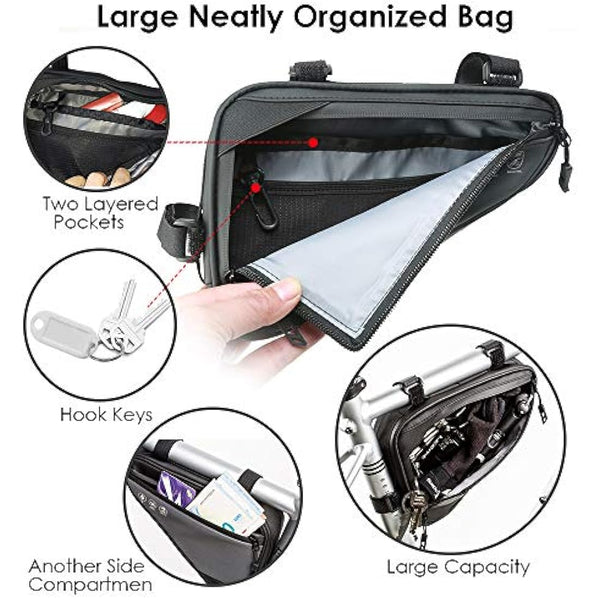 Eyein Bike Triangle Frame Bag, Cycling Waterproof Front Handlebar Bag Strap-On Saddle Pouch Storage Tube Bag with Reflective Stripe for Phone Cash, Repair Tool, Mini Pump Outdoor Sports Riding
