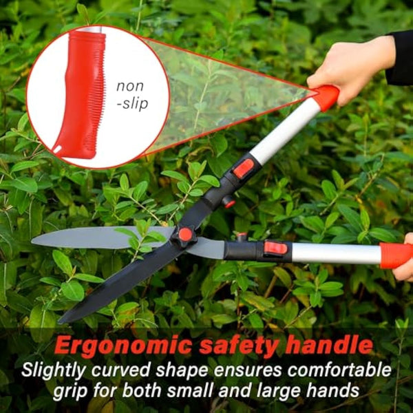 FLORA GUARD Telescopic Hedge Shear, Extendable Handles Adjust to Exact Length Required 67cm to 88cm, Super Lightweight Approx 1kg, Garden Shears with Aluminum Handle, Ideal for Trim Hedges and Bushes