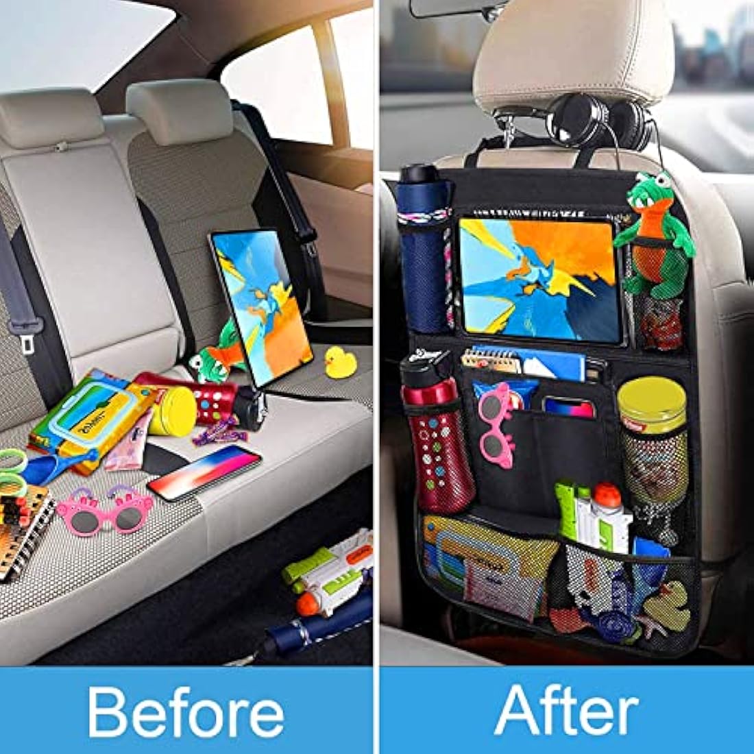 AiQInu Car Back Protector and Organiser, Waterproof Oxford Cloth Car Seat Organiser with Lots of Storage Space, Children (2 Pieces)