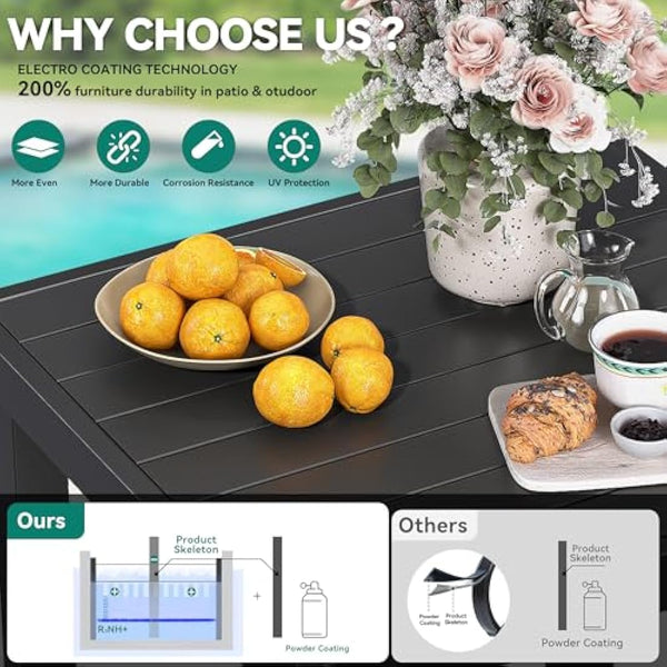 YITAHOME Garden Dining Table 78x78cm Square Outdoor Table with WPC Wood Top & Aluminum Frame, Weatherproof E-Coating Patio Table for Garden, Lawn, Camping – Lightweight （Black）