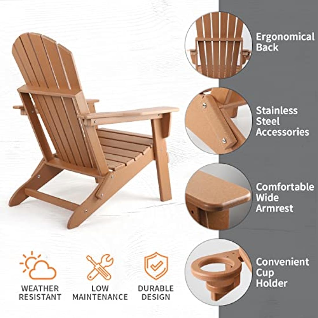 FUNBERRY Folding Adirondack Chair, Fire Pit Chairs, Plastic Adirondack Chairs Weather Resistant with Cup Holder, Composite Adirondack Chairs