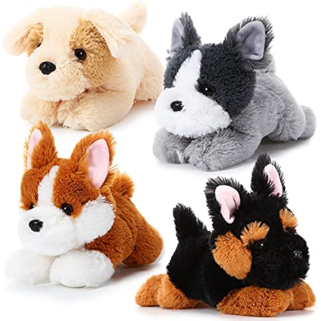 4 Pack 8 Inch Dog Plush Stuffed Animal Soft Fluffy Puppy Pillow Set Dog Theme Party Favor Contains Corgi Schnauzer Golden Retriever German Shepherd Toy Gift for Kids Birthday Baby Room Home Decor