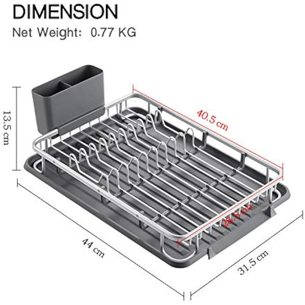 KINGRACK Aluminum Dish Drainer, Dish Drying Rack with Removable Drip Tray, Utensil Holder, Draining Board, Grey Dish Rack Drainers for Small Kitchens
