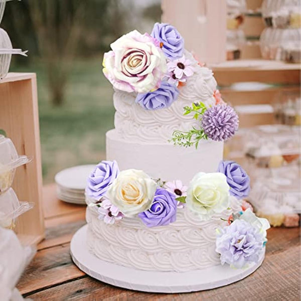 Jubor Artificial Flowers Purple, Dusty Rose Artificial Silk Flowers for DIY Wedding Bridal Bouquets Centerpieces Arrangements Baby Shower Party Home Decorations
