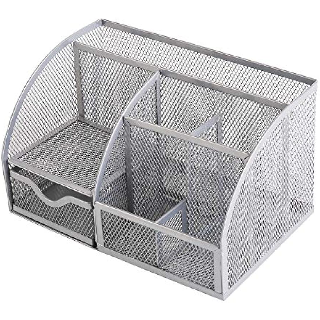 EXERZ Desk Organiser/Mesh Desk Tidy Caddy/Pen Holder/Multifunctional Organiser with 7 Compartments - Silver Grey Colour