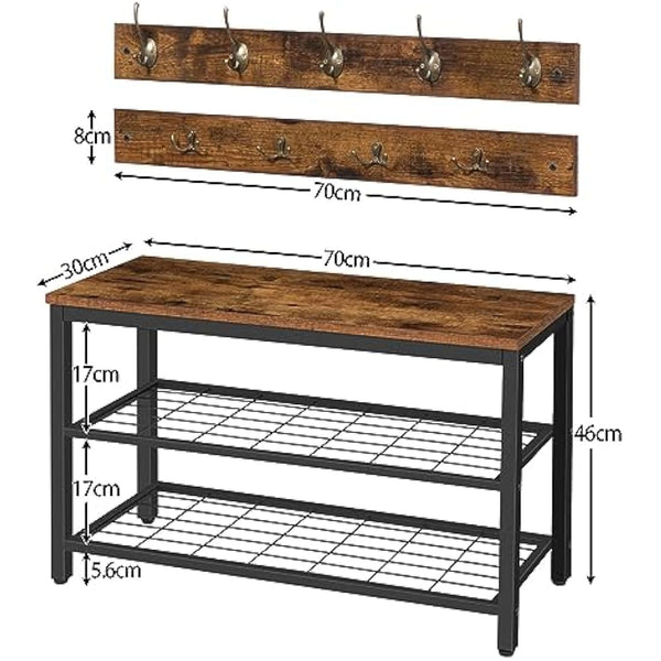 HOOBRO Shoe Rack with Coat Rack Hanger, Hall Tree, Hallway Shoe Bench Set with 9 Hooks and Shelf, Hall Stands, Coat Stand for Entryway, Sturdy, Industrial, Rustic Brown EBF07MT01