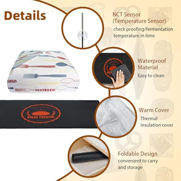 Bourske Bread Proofer Warming Mat with Heat Preservation Cover Adjustable Temperature Dough Starter Mat, Sourdough Dough Proofer for for Making Bread