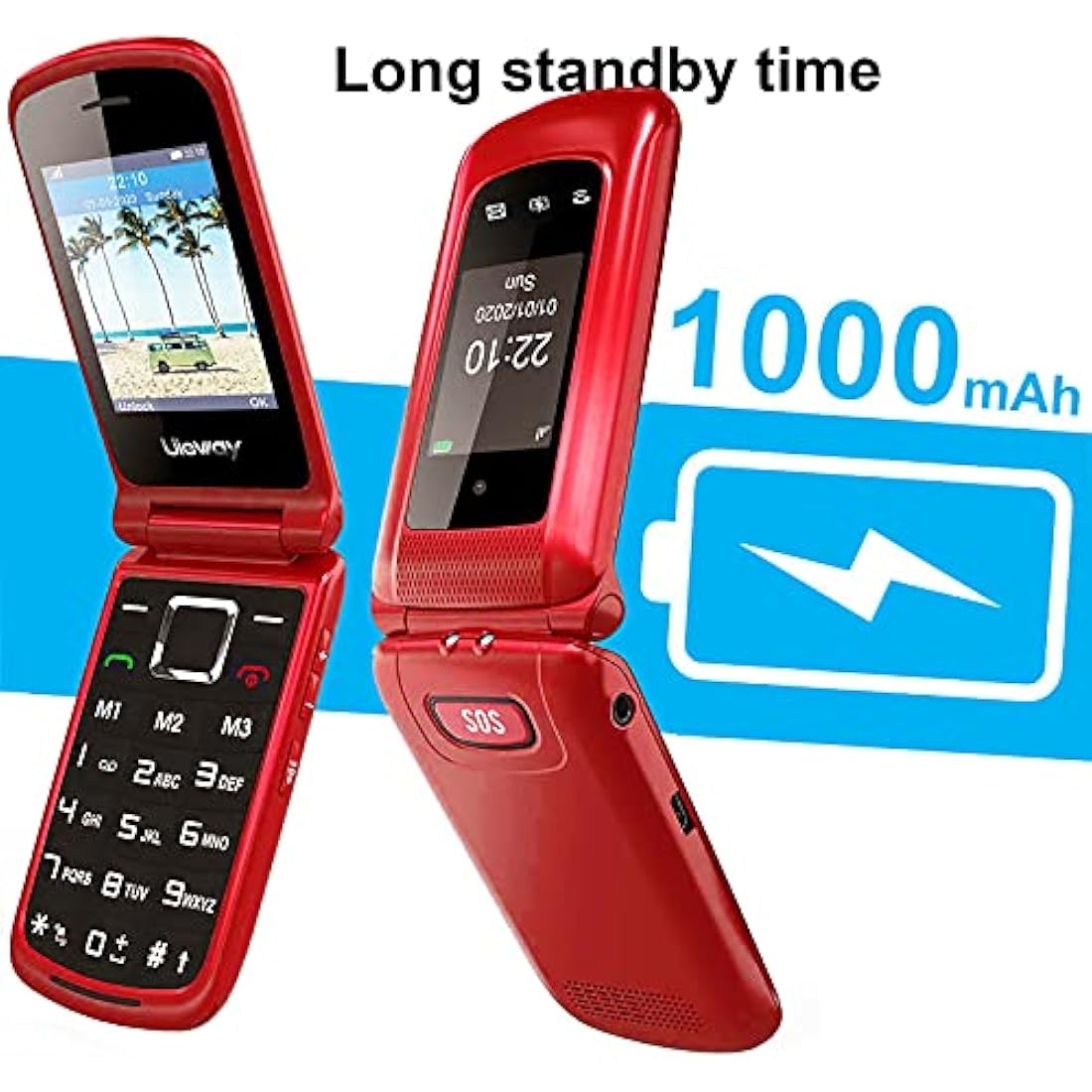 uleway Big Button Mobile Phone for Elderly, Pay As You Go Flip Cell Phone, Unlocked Senior Mobile Phone with SOS Emergency Button, Charging Dock, 1000mAh Battery (Red)