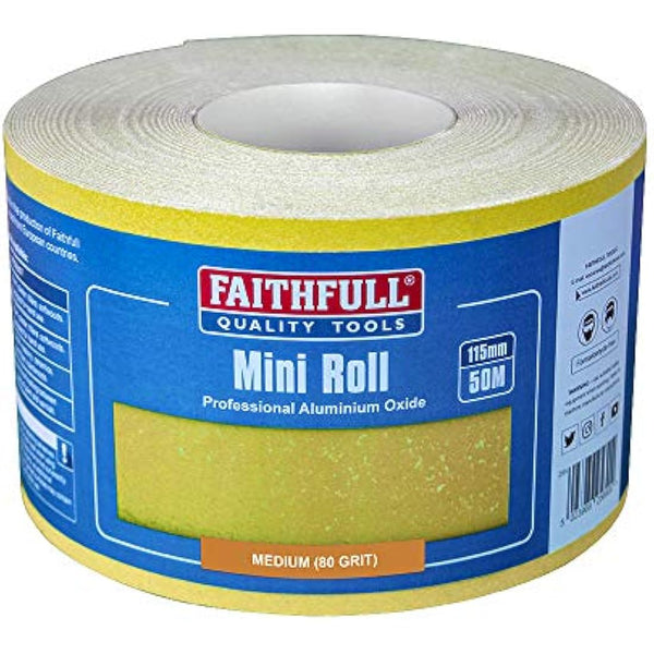 Faithfull 115mm x 50m 80g Aluminium Oxide Paper Roll - Yellow, FAIAR11580Y