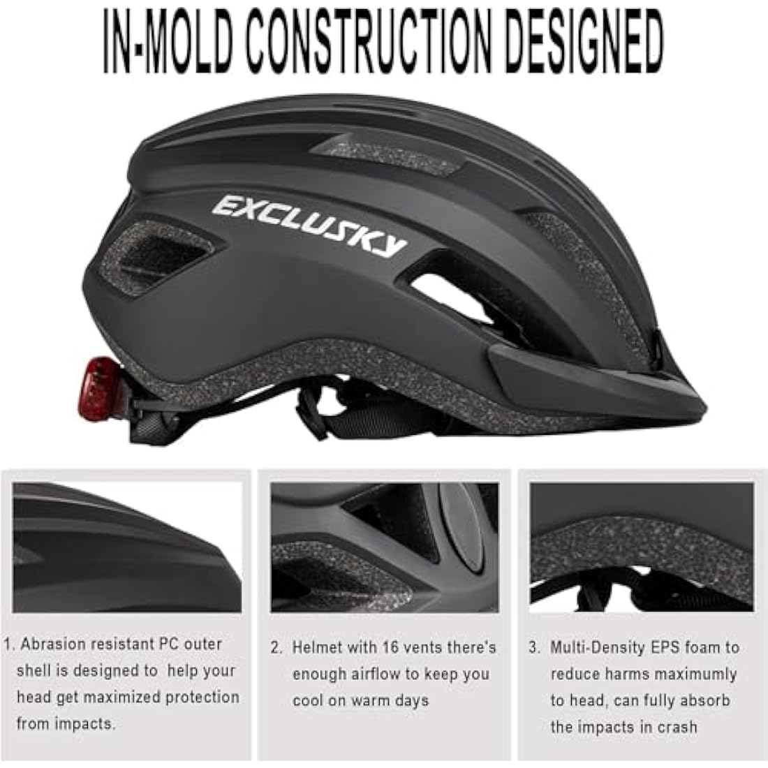 Exclusky Bike Helmet Men Women Cycle Helmet with Light Breathable MTB Mountain Bicycle Helmet for Adult Road Cycling Helmet 56-61cm