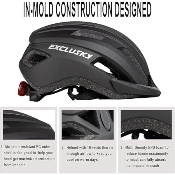 Exclusky Bike Helmet Men Women Cycle Helmet with Light Breathable MTB Mountain Bicycle Helmet for Adult Road Cycling Helmet 56-61cm