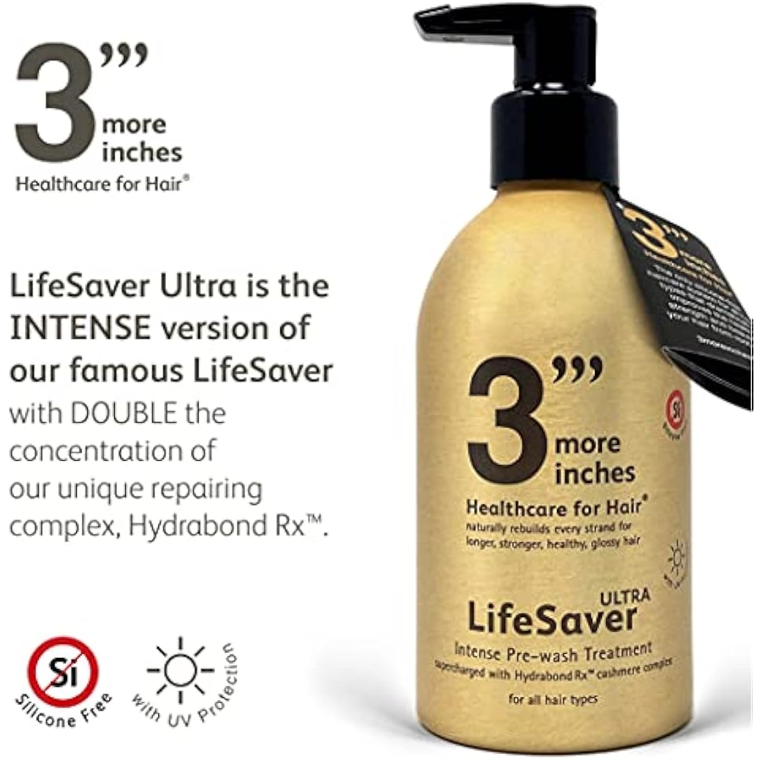 3'''More Inches LifeSaver Ultra Intense Pre-wash Treatment 325ml - Hair Repair for Split Ends, Broken Bonds, Damaged & Dry Hair - Sulphate Free, No Added Fragrance - Hair Care by Michael Van Clarke