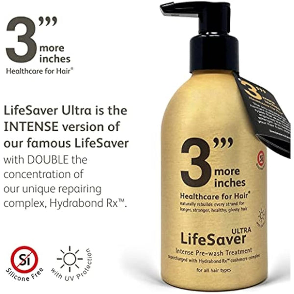 3'''More Inches LifeSaver Ultra Intense Pre-wash Treatment 325ml - Hair Repair for Split Ends, Broken Bonds, Damaged & Dry Hair - Sulphate Free, No Added Fragrance - Hair Care by Michael Van Clarke