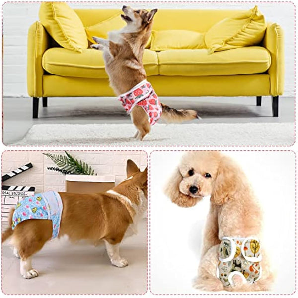 Medo 3 Packs Reusable Dog Nappies, Super Absorbent Washable Dog Diapers Puppy Sanitary Wraps Panties for Female Pet Incontinence and Long Travels 60-70 cm/23.5-27.6 inch (XL), pink+blue+yellow