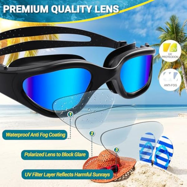 Winline Swimming Goggles Clear Vision Anti Fog Anti UV Anti Leak Waterproof Swim Goggles with Polarized or Non-Polarized Lens for Adult Men Women Teenager