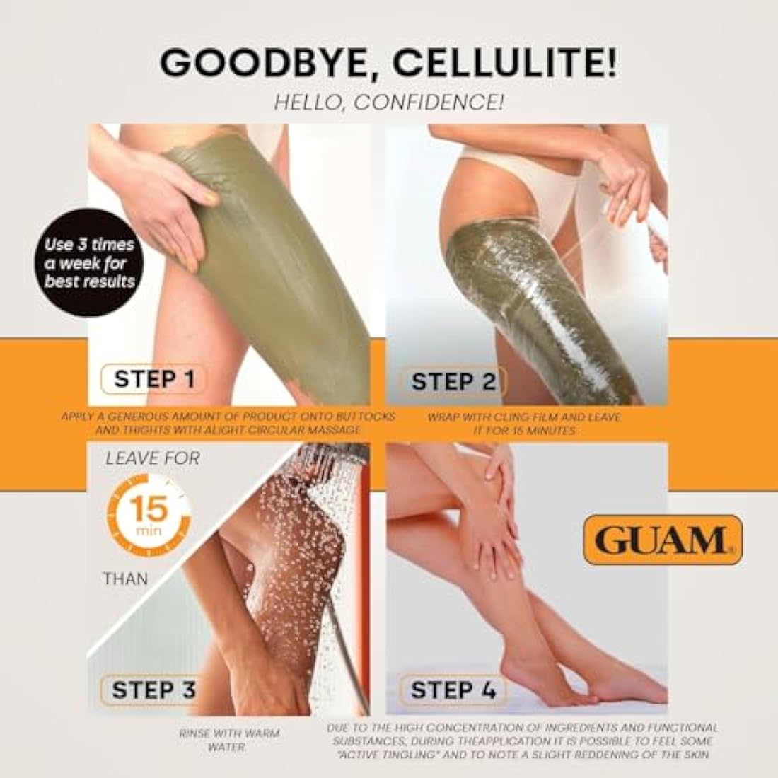 GUAM FIR Anti Cellulite Seaweed Hot Body Mud - 500g Warm Cellulite Remover for Flat Tummy & Waist - Belly Tightening Skin Firming Cream - 15Min Fast Formula to Boost Skin Microcirculation & Elasticity