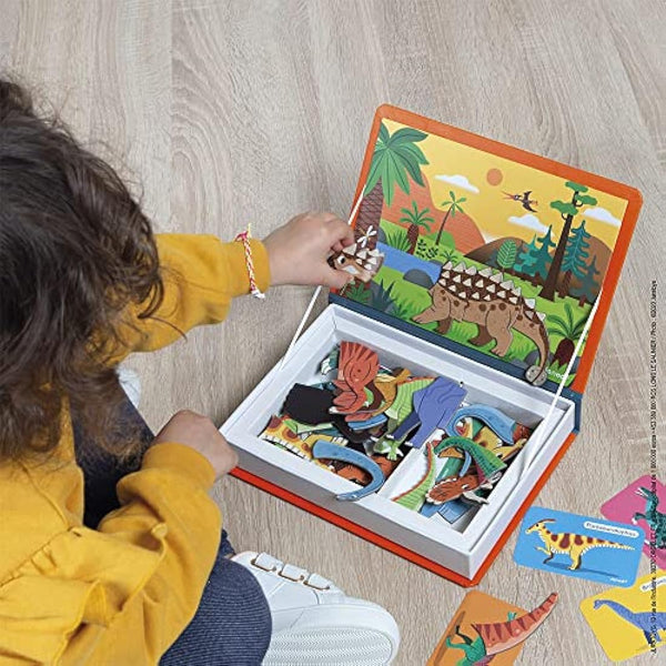 Janod - Magneti'Book Dinosaurs - 50-part educational magnetic game Teaches fine motor skills and imagination - FSC Certified - Suitable for ages 3 and up - J02590, Yellow(gelb)