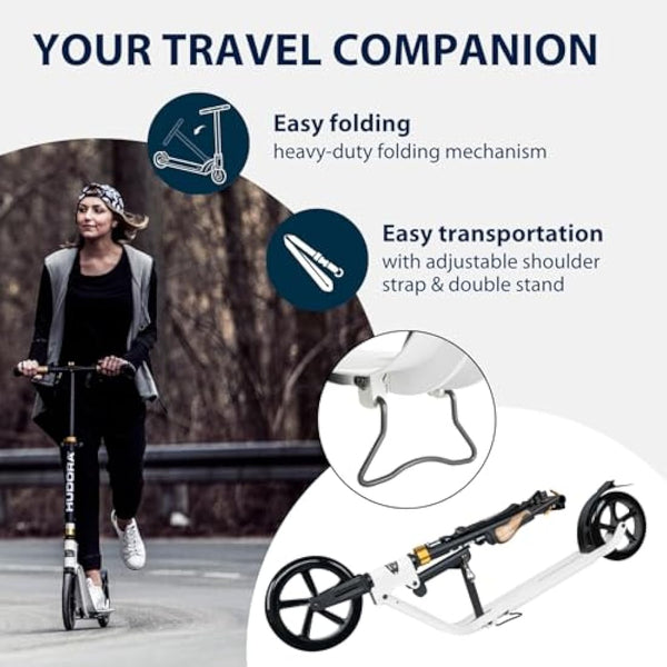 HUDORA BigWheel Style 230 Scooter I Stabiler Aluminium-Roller mit großer Trittfläche I Höhenverstellbarer & zusammenklappbarer Cityroller für bis zu 120kg I Tretroller für Jugendliche & Erwachsene