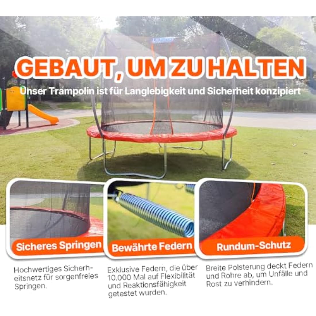 LeJump Trampoline 7.7FT 10FT/235cm 305cm Recreational Big Trampoline with Enclosure Net and Ladder, ASTM Approved Outdoor Bounce Jump for Kids