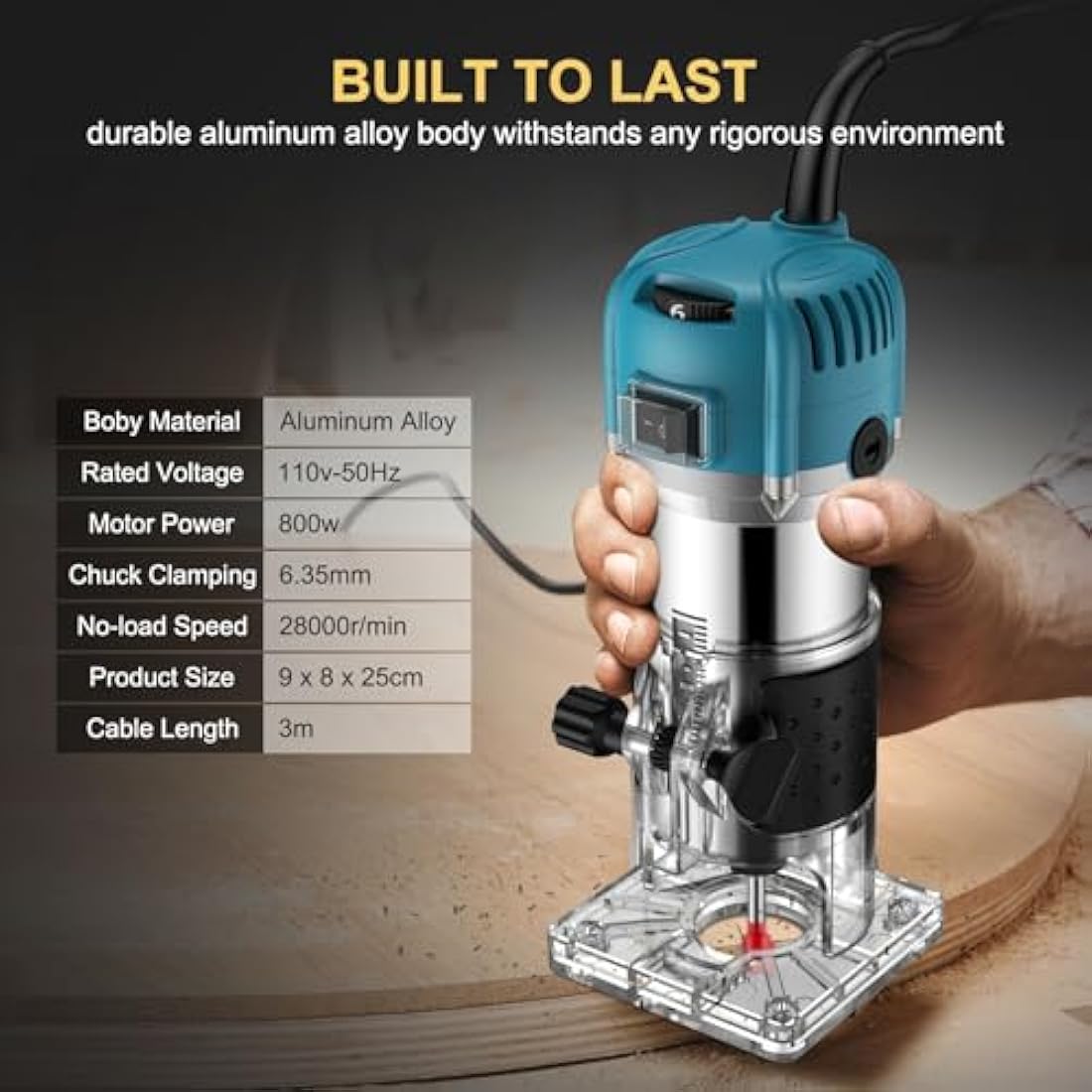 AMTOVL Wood Trimmer, 1/4" 6.35mm Electric Wood Hand Trimmer Laminator 800W 30000R/min Electric Hand Wood Trimmer Laminator Router Joiners Tool for DIY Woodworking