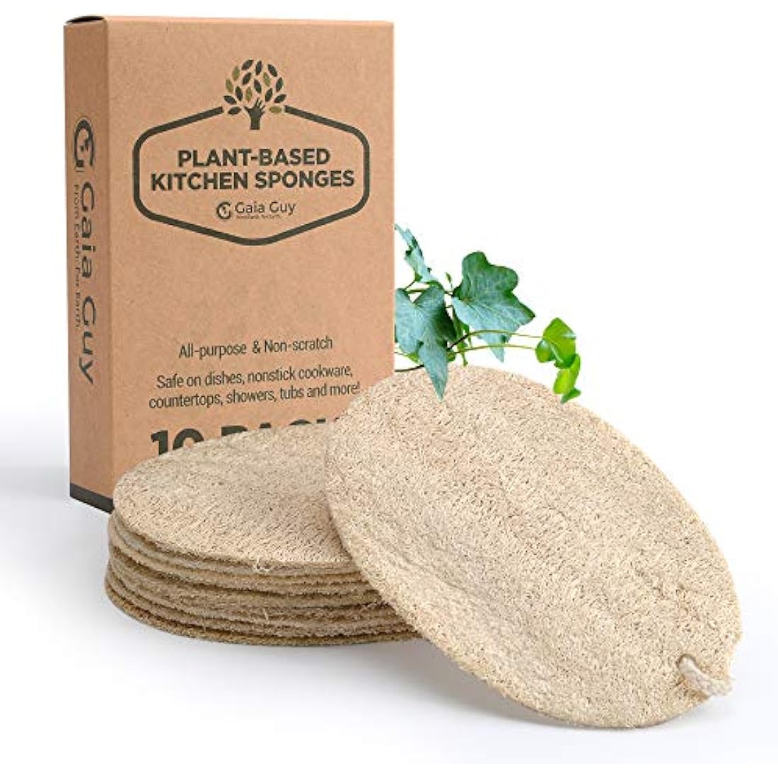 Loofah Dish Sponge - Plastic-Free Sponges - Compostable Loofah Scouring Pads - Biodegradable Body Scrubbers - Exfoliating Loofah Bath Sponge - Zero Waste & Plant-Based