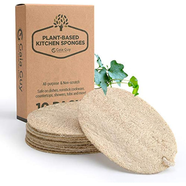 Loofah Dish Sponge - Plastic-Free Sponges - Compostable Loofah Scouring Pads - Biodegradable Body Scrubbers - Exfoliating Loofah Bath Sponge - Zero Waste & Plant-Based