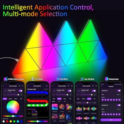 Kangtaixin Triangle LED Light Panels - 8 Pack Triangle Wall Light DIY Geometry Splicing Module Rhythm Lamp with App Control & Music Sync for Gaming Setup, Bedroom, and Streaming Room