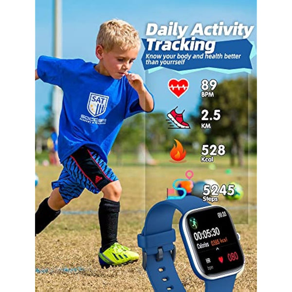 Slothcloud Kids Smart Watch for Boys Girls,IP68 Waterproof Fitness Activity Tracker Watch,Heart Rate Sleep Monitor,8 Sport Modes,Pedometers,Calories Counter,Alarm Clock,Kids Gifts Teens 5+ (Blue)