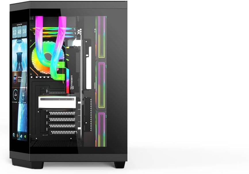 IONZ APEX Vision - PC Gaming Case, M/ATX Mini Tower, Dual Chamber with 6 ARGB PWM Fans - LCD Screen | Supports 240 mm AIO, White