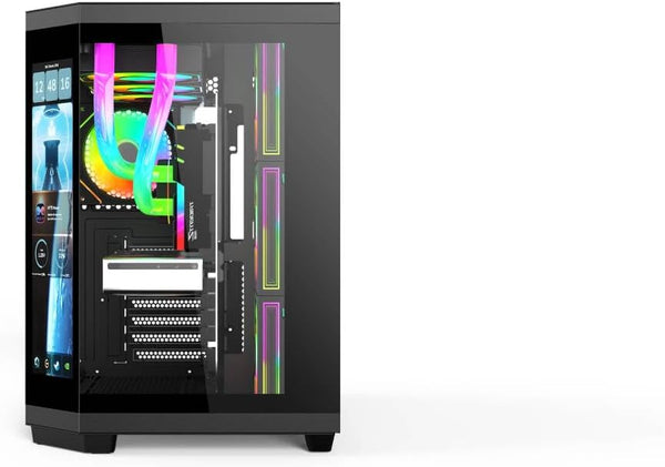 IONZ APEX Vision - PC Gaming Case, M/ATX Mini Tower, Dual Chamber with 6 ARGB PWM Fans - LCD Screen | Supports 240 mm AIO, White