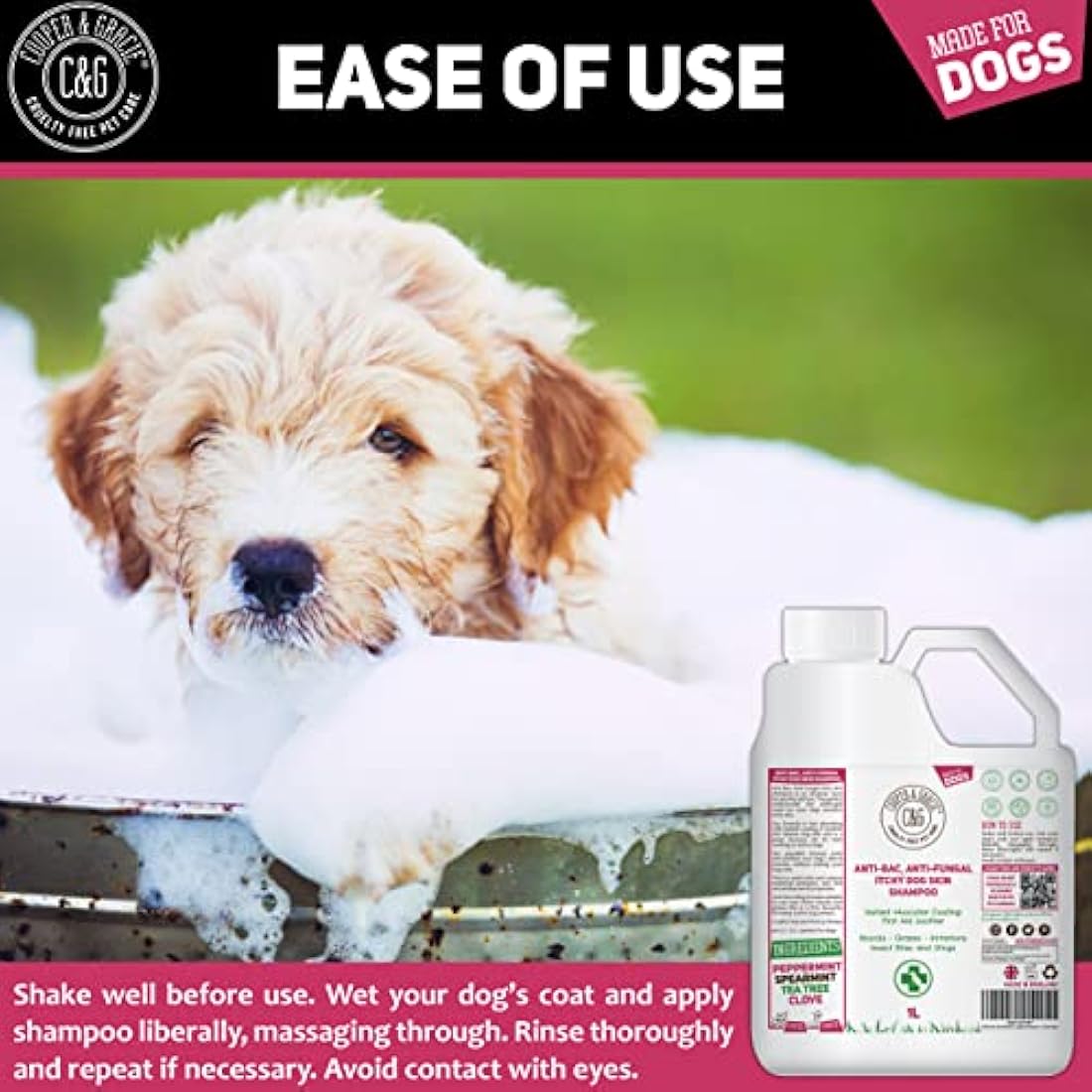 Dog Shampoo For Itchy Skin Antibacterial And Antifungal | Natural Medicated Low Lather Safe Formula | Fast Absorbing and Skin Cooling First Aid | Great For Cuts Grazes Skin Irritation